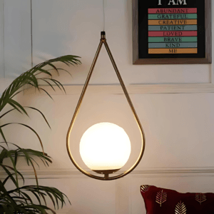 Elegant Droplet Gold Pendant Light | Modern Metal Frame Lighting | Matte Finish Milky Glass | Stylish Hanging Light Fixture - Image 3