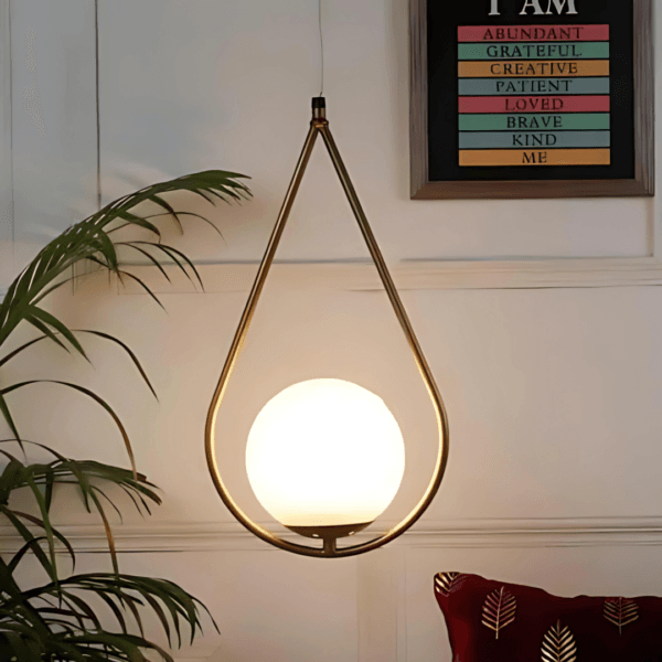 Elegant Droplet Gold Pendant Light | Modern Metal Frame Lighting | Matte Finish Milky Glass | Stylish Hanging Light Fixture - Image 3