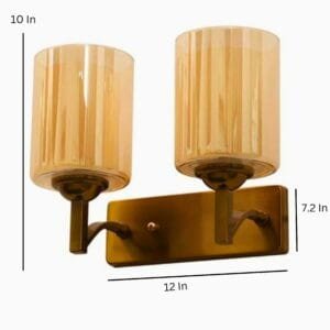 Modern Double Wall Sconce | Brass Two-Light Wall Fixture | Vintage Glass Shade Lamp | - Image 3