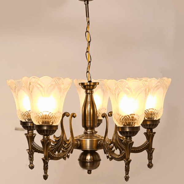 Antique 5-Light Glass Chandelier for Living Room & Home Decor | Semi-Flush Mount Lighting Fixture | Elegant Design| - Image 2