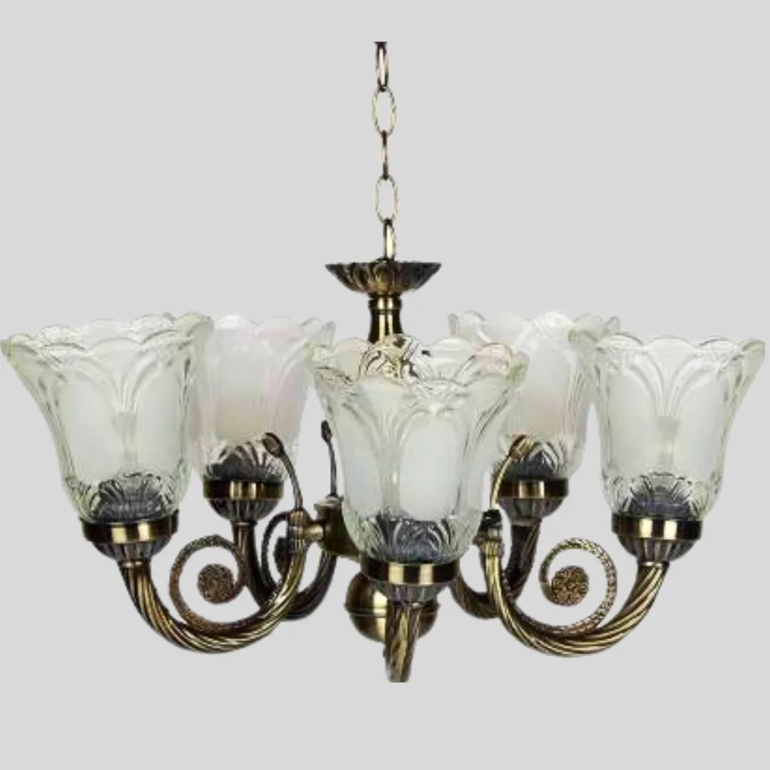 Antique 5-Light Glass Chandelier for Living Room & Home Decor | Semi-Flush Mount Lighting Fixture | Elegant Design| - Image 5