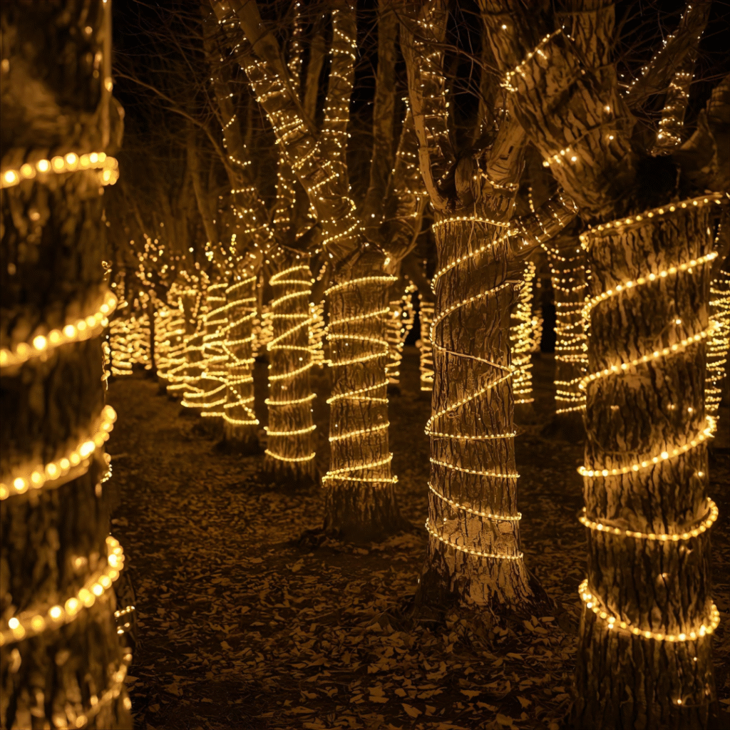 diwali light decoration idea on tree trunk