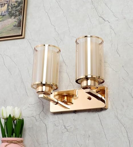 Antique Brass Finish Double Wall Light – Modern Glass Ceiling Fixture, Stylish Home & Office Lighting - Image 4