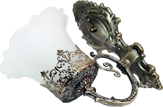 Black Antique Wall Sconce with Decorative White Glass Shade – Vintage Wall Light | E27 Bulb Holder - Image 10